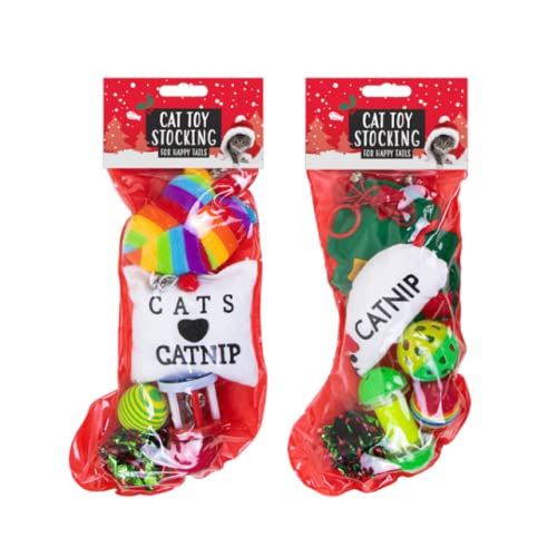 The Home Fusion Company Cat Toys Christmas Stocking Gift Set Playful Cat/Kitten Present Balls Stuffed