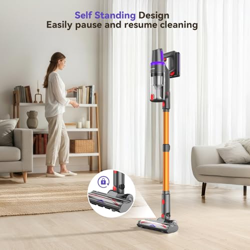 TechRise Cordless Vacuum Cleaner for Home, 550W 45KPa Powerful Suction with HEPA Filter, 60 Min Runtime,Self-Standing, Anti-Tangle Brush, LED Light for Pet Hair, Carpets, Hard Floor