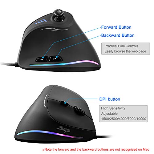 Gaming Mouse with 5 D Rocker, TRELC Ergonomic Mouse with 10000 DPI/11 Programmable Buttons, RGB Vertical Gaming Mice Wired for PC/Laptop/E-Sports/Gamer (Black) - Thumbnail 6