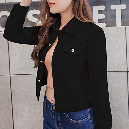 MIS1950s Women Denim Jacket Trend Lapel Solid Casual Buttons Blazer Outerwear - Thumbnail 3