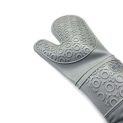 Extra Long Silicone Oven Mitts Baking Set and Pot Holders, 6Pcs Quilted Liner Heat Resistant Non-Slip Gloves with Mini Oven Gloves, Hot Pads for Kitchen Baking Cooking