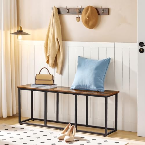 HOOBRO Dining Bench for Dining Room, 120cm Dining Table Bench Seat, Wooden Dining Bench Indoor, Industrial Entryway Bench with Steel Frame for Living Room, Bedroom, Rustic Brown and Black EBF45CD01