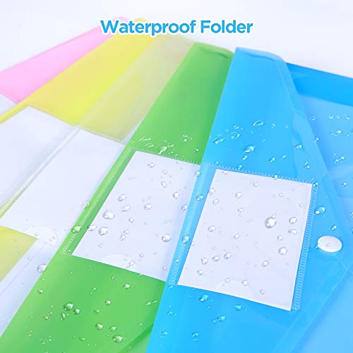 Plastic Envelopes Poly Envelopes, 10 Pack Clear Document Folders US Letter A4 Size File Envelopes with Label Pocket & Snap Button for School Home Work Office Organization, Assorted Color