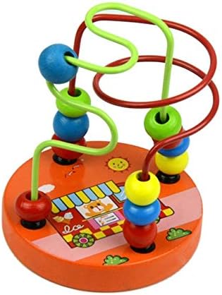 Amazon Co Jp ファイン 子供のための木製のビーズ迷路赤ちゃん教育数学玩具木製ミニサークルビーズライン迷路ローラーコースターそろばん教育玩具 あどけないです Color Bear Circles Bead ホーム キッチン
