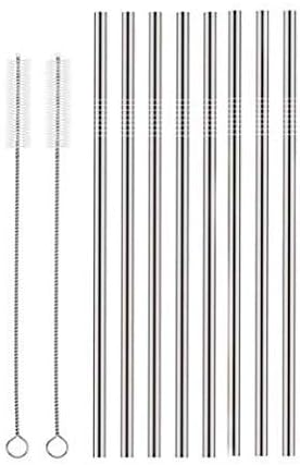 Topinon Reusable Stainless Steel Drinking Straws Straight (8 Straight Straws, 2 brush)