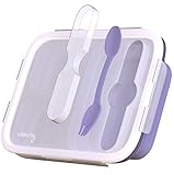 Silicone Collapsible Leak proof Lunch Container Foldable Bento Box with 3 Perfect Portion Control Compartments Ideal for Adults and Kids. Includes a Reusable Spork, Microwave, Freezer and Dishwasher