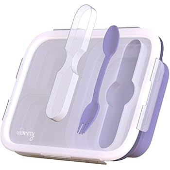 Bento Lunch Box for Kids & Adults With 3 Ideal Bpa Free Compartments Leakproof Airtight Plastic Lid and Reusable Utensil Silicone Lunch Box Collapsible Container Microwave Freezer Dishwasher Safe