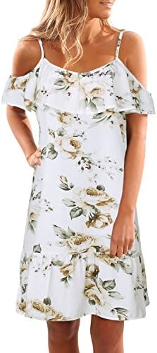 Aking Women's Off-the-Shoulder Floral Sleeve Short Straight Dress, White, X-Large