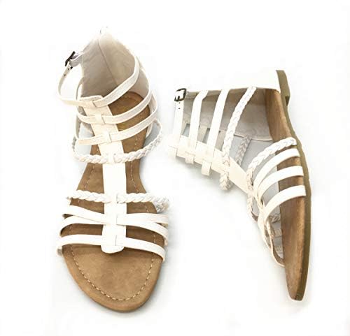 MuDan Womens Buckle Zip Thong Gladiator Sandal Silver