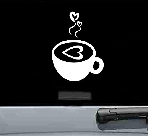 JS Artworks Coffee Cup Latte Mug with Heart Vinyl Decal Sticker