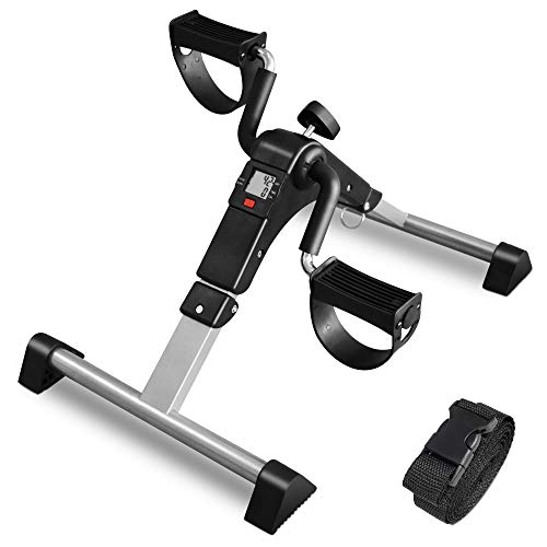 ORFORD Pedal Exerciser, Portable Exercise Bike , Folding Peddler Under Desk, Exercise Bicycles for Seniors with LCD Display for Arms, Legs, Black