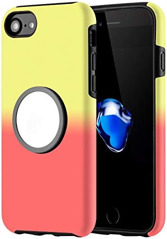 iPhone 8 Case, iPhone 7 Case with Kickstand, Muntinfe Cute Gradient Anti-Scratch Dual Layer Hybrid Shockproof Protective Case with Iron Mirror [Fit Magnetic Mount] for iPhone 6, 6s, 7, 8 (Yellow Pink)