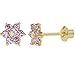 Gold Plated Pink and Clear Cubic Zirconia Flower Safety Screw Back Earrings for Babies and Toddlers 5mm - Delicate and Sparkling Pink Flower Earrings for Little Girls - Lovely Floral Studs