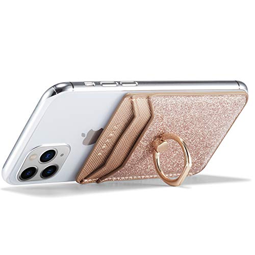 TOPWOOZU Phone Card Holder with Ring Grip for Back of Phone,Adhesive Stick-on Credit Card Wallet Pocket for iPhone,Android and Smartphones - Thumbnail 2