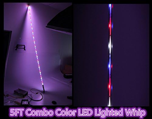 Exclusivex Whip led Quick Release 5 Feet Combo ( White&amp;Red&amp;Blue) LED Lighted Flag Whip for ATV UTV 4WD Jeep