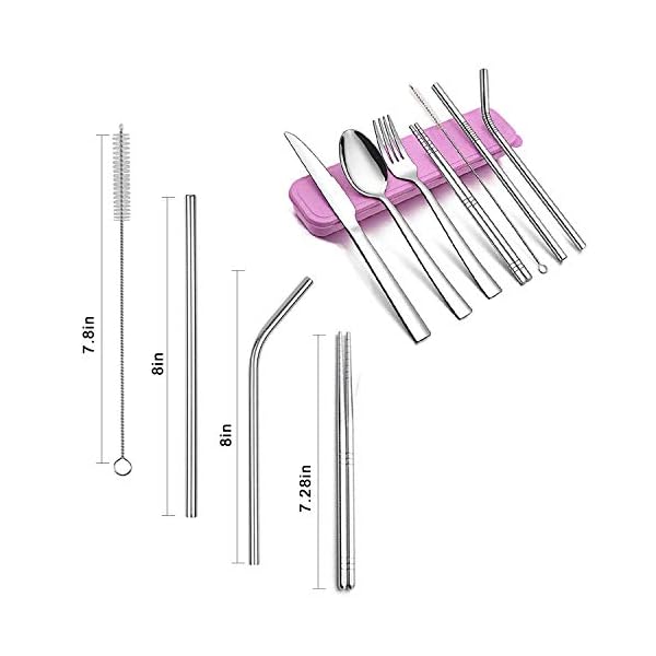 Suhsai-9-Piece-Portable-Stainless-Steel-Cutlery-Set-Steel-Utensils-Knife-Spoon-Fork-Chopsticks-Cleaning-Brush-Wheat-Straw-Box-CaseTableware-Camping-Picnic-Travel-Cutlery-Set-Pink Suhsai 9 Piece Portable Stainless Steel Cutlery Set, Steel Utensils Knife, Spoon, Fork, Chopsticks, Cleaning Brush, Wheat Straw Box Case,Tableware, Camping, Picnic, Travel Cutlery Set (Pink)