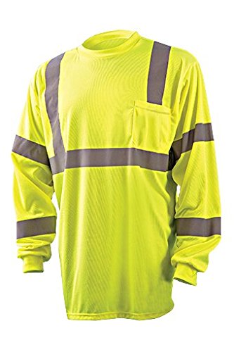 OccuNomix LUX-LSETP3B-YS Classic Standard Long Sleeve Wicking Birdseye T-Shirt with Pocket, Class 3, 100% ANSI Wicking Polyester Birdseye, Small, Yellow (High Visibility)
