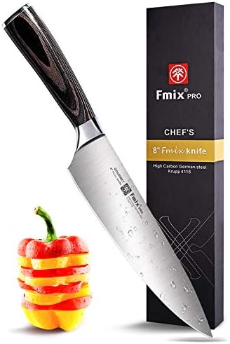 Kitchen Knife, Chef Knife, Ultra Sharp Cooking Knife, Professional Chefs Knife with Ergonomic Wooden Handle, 8 Inch - German High Carbon Stainless Steel - Exquisite Gift Packaging (Brown Handle)