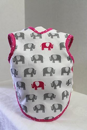 Baby Bib Bapron Elephants in Pink and Gray For Ages 3 to 18 Months Handmade Ready to Ship