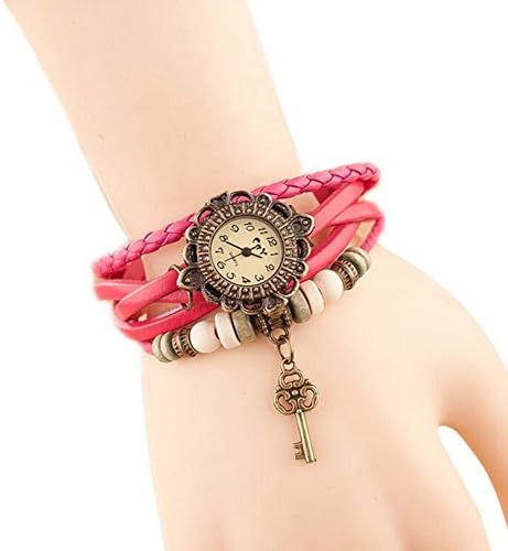 Doitsa 本革 ベルト クォーツ腕時計 アンティーク調 レザー レディース腕時計 Watch 鍵 レトロ おしゃれ ピンク