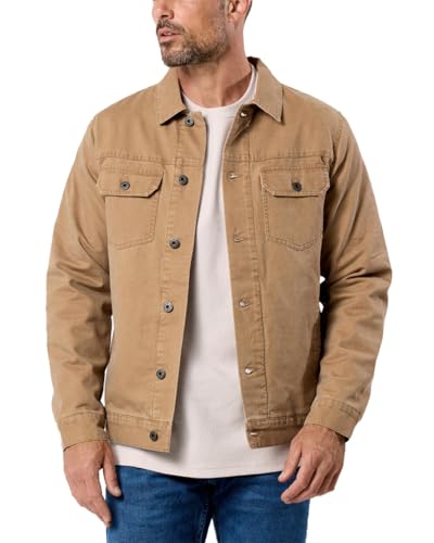 INTO THE AM Tradesman Trucker Jacket Men S-4XL Flannel Lined Workwear Cotton Canvas Jacket