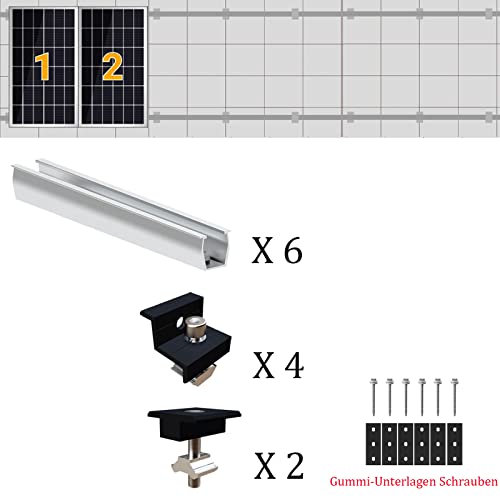 Solar Panel Bracket Flat Roof, Aluminium Photovoltaic Mounting Rail 12 cm, Adjustable Black Clamp for 30-35 mm Thick Modules, Solar Panel Mount Mounting Set, 2 Modules, Suitable for Flat Roof Trapezoidal Roof