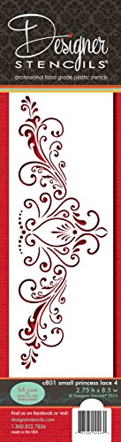 Designer Stencils C801 Here is a Smaller Size of Our Very Popular Princess Lace 4. So Dainty, Measuring 2.75 Cake Stencil, 2.75 x 8.5, Beige/semi-Transparent