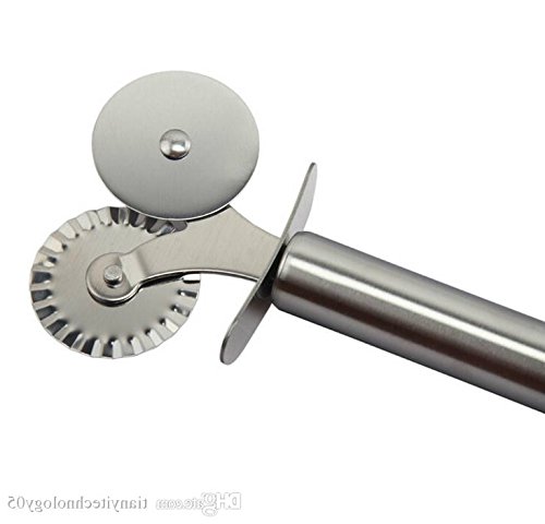 SUKRAGRAHA Stainless Steel Double Roller Pizza wheel cutter cookie Pastry Pasta Dough Crimper bakeware tools - Thumbnail 2