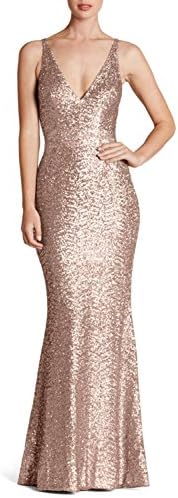 Elinadress Women Long Mermaid V-Neck Bridesmaid Dresses Sleeveless Sequins Cocktail Gowns E039