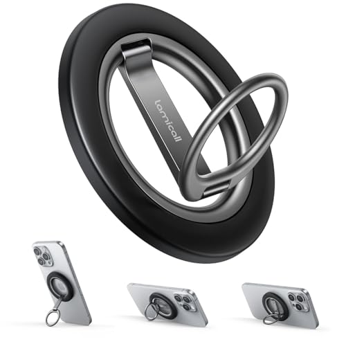 Lamicall Anillo MagSafe para Celular – Más Ángulos Soporte Magnético para Celular, Doble Bisagra Rotación Super Magnética Holder, Accesorios MagSafe Stand para iPhone 17, 16 Pro MAX y Android