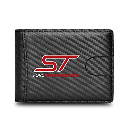ST Ford Performance Black Slim Real Leather Carbon Fiber Patterns RFID Blocking Bi-fold Wallet