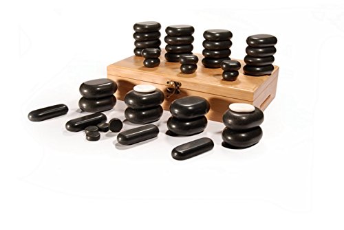 Master Massage 40 Piece Hot Stone for Body Massage With Bamboo Box-Real Lava Set