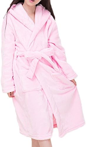 Roseate Girl's Plush Robe Soft Fleece Bathrobe Hooded with Pockets Pink 6