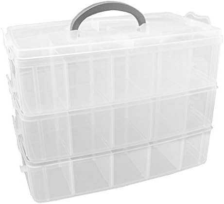 3-Tier Demountable Plastic Jewelry Box Organizer Storage Container With Adjustable Dividers 30（X-Large）Grids by Rekukos (Clear)
