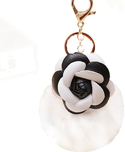 Fashfur Artificial Flower Fur Ball Keychains Pendant (White)