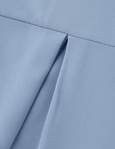 Gaharu Work Blouses for Women, Henley V Neck Top with Zipper Short Sleeve Office Tunic Soft Comfoetable Polyester Tee Shirts Blouse Blue,L
