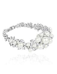Jewelry: Lux Accessories imitation Pearl Pave Crystal Bridal Bride Wedding Bridesmaid Floral Flower Clasp Bracelet. - Lux Accessories