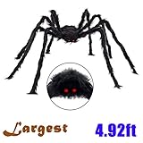 Halloween Decorations 5 Ft. Giant Halloween Spider Black Spider 150cm Large Spider Haunted House Prop Plush Spider Scary Decoration, Virtual Realistic Hairy Spider, Black