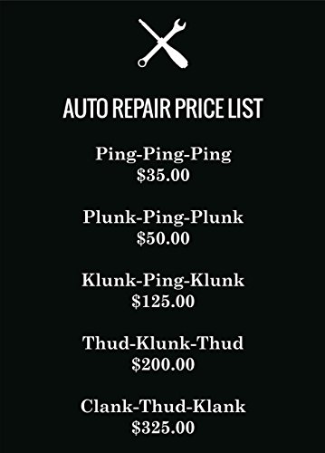 UPC 710552696186, Auto Repair Price List Funny Poster Dollar Amount Wall Hanging Print Wrench Screwdrive Tools Sign