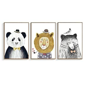 Framed Canvas Wall Art for Living Room, Bedroom Panda Tiger Bear Canvas Prints for Home Decoration Ready to Hanging - 16"x24"x3 Panels