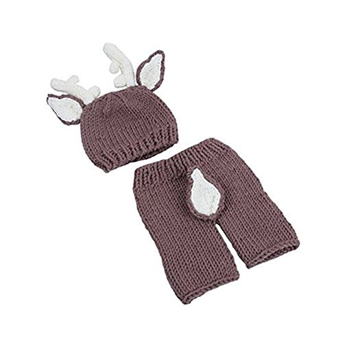 Newborn Baby Girls Boys Cute Deer Crochet Knit Costume Photo Photography Prop