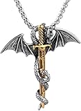 Xusamss Mens Punk Titanium Steel Dragon Sword Wing Pendant Necklaces