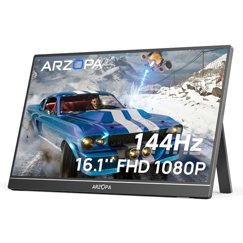 ARZOPA Monitor portátil para Juegos de 16,1'' 144Hz, Monitor portátil con Soporte FHD y 106% sRGB 1080P con HDR Segunda Pantalla Externa para portátil, PC, PS5, Mac, Xbox, Switch - Z1FC