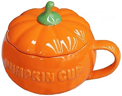 Eplze YBK Tech Cute Pumpkin Cup, Ceramic Coffee Mug Tea Cup with Lid, 8.5oz (Cup)