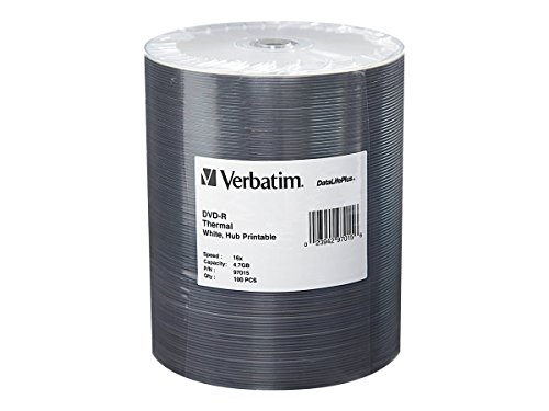 Verbatim DVD-R 4.7GB 16X DataLifePlus White Thermal Printable, Hub Printable - 100Pk Tape Wrap