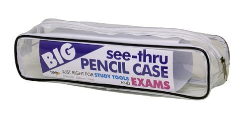 2X330x130mm Large Clear Rectangle Exam Pencil Case Through Transparent