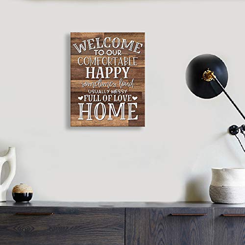 Kas Home Vintage Welcome Canvas Wall Art | Farmhouse Rustic Funny Family Prints Decorative Signs Framed | Wood Background Living Room Porch Wall Decor (15 x 12 inch, Welcome - 01)