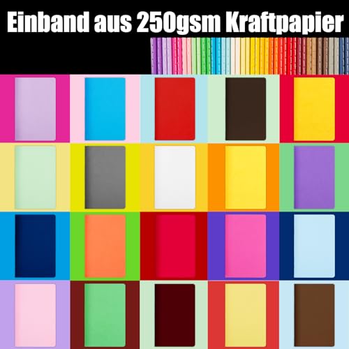 Koogel 40 Stück Kleine Blanko Notizbücher, A6 Notizbuch Journal Tagebuch Notizblöcke Schulhefte 14cm x 9cm Notizbücher mit Kraftpapier-Einband 20 Farben