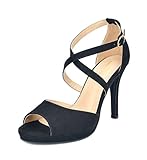 DREAM PAIRS GAL Women's Elegant Cross Strap Plain/Glitter Open Toe High Heel Wedding Pump Sandals New
