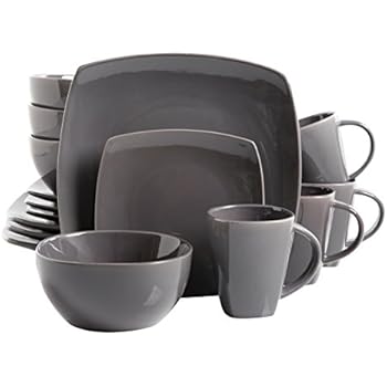 Gibson Soho Lounge 16-Piece Square Reactive Glaze Dinnerware Set, Grey - 97558.16RM